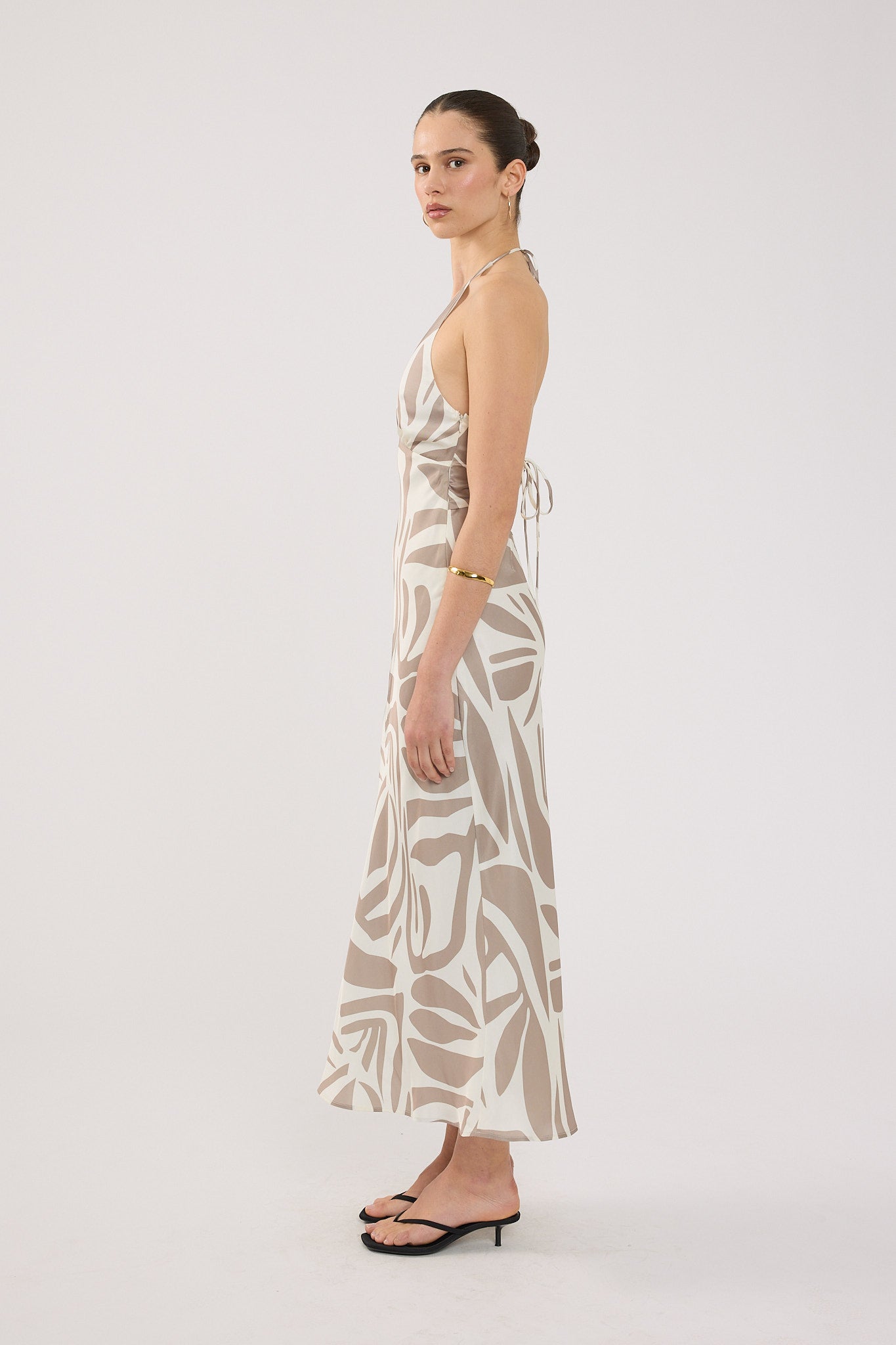 Perfect Stranger Shea Halter Maxi Dress Taupe Print