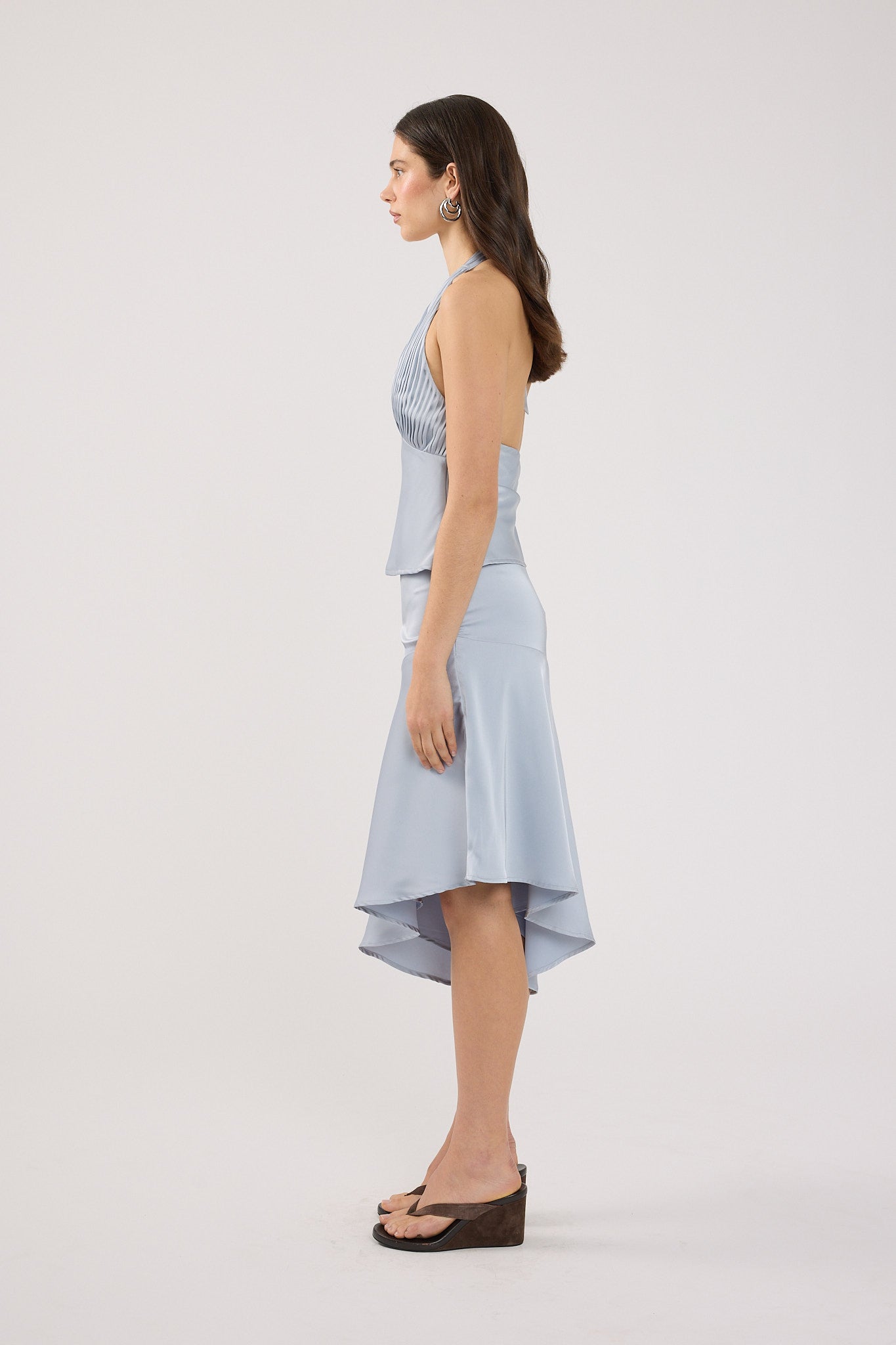 Perfect Stranger True Romance Satin Midi Skirt Ice Blue
