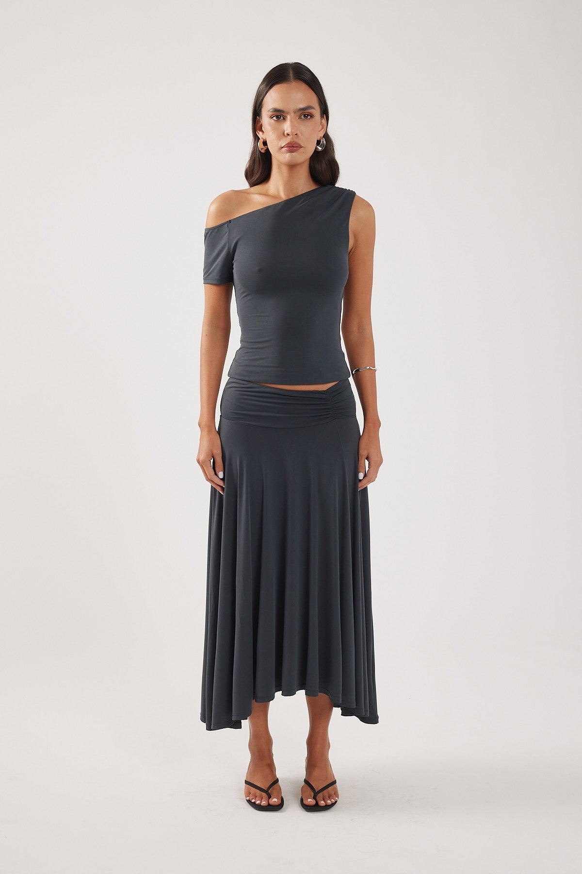 Perfect Stranger Zia One Shoulder Top Charcoal