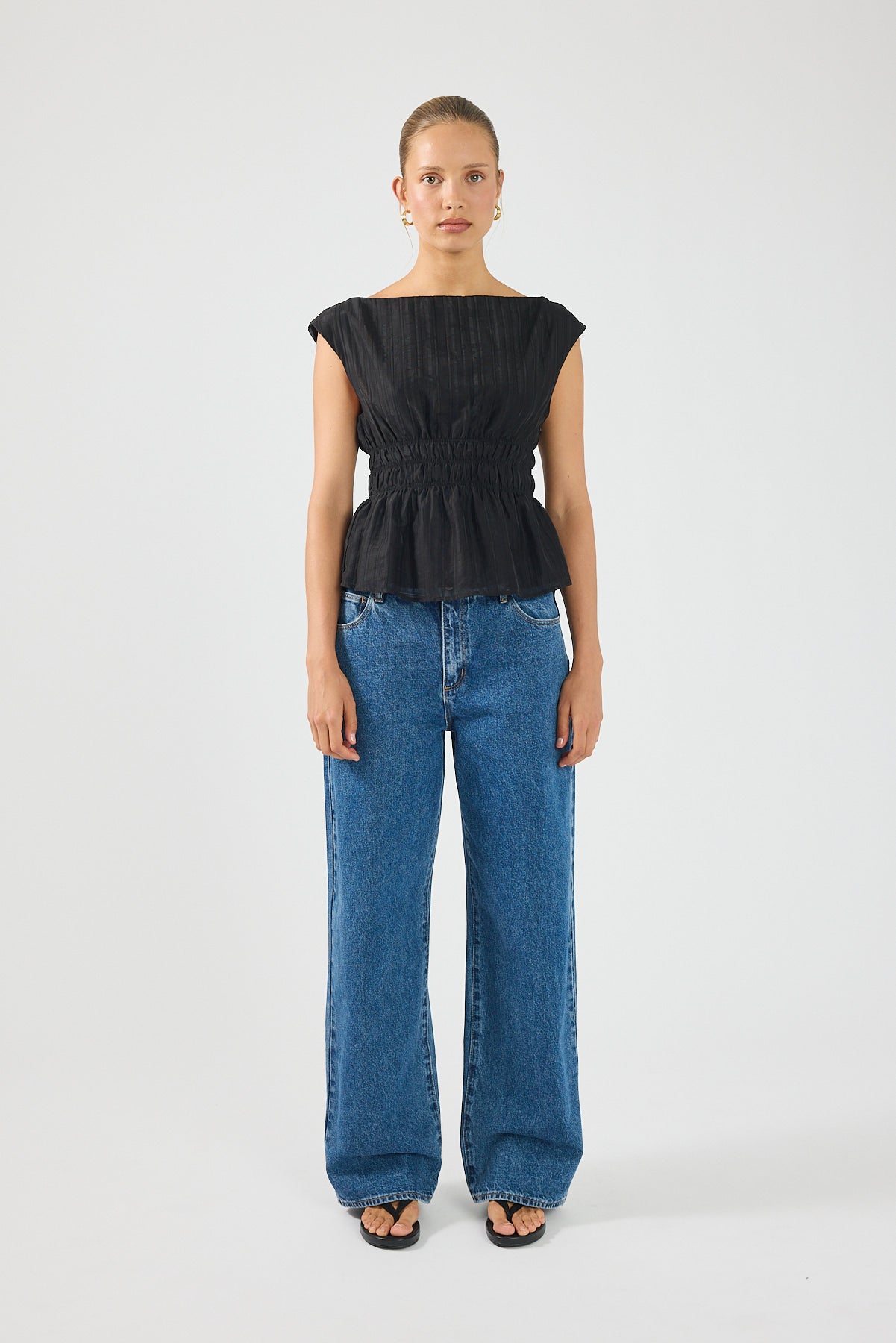 Perfect Stranger Claudette Shirred Top Black