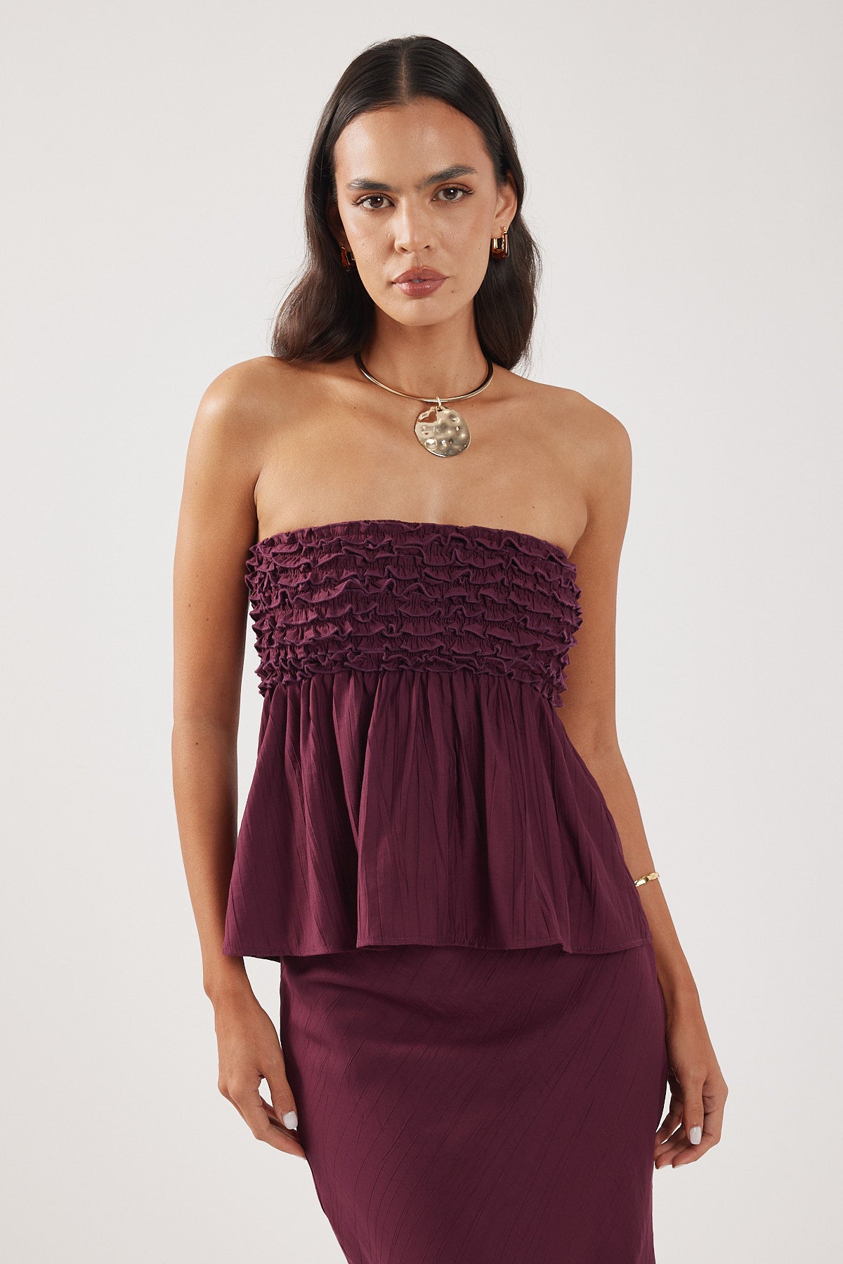 Perfect Stranger Jada Frill Strapless Top Plum