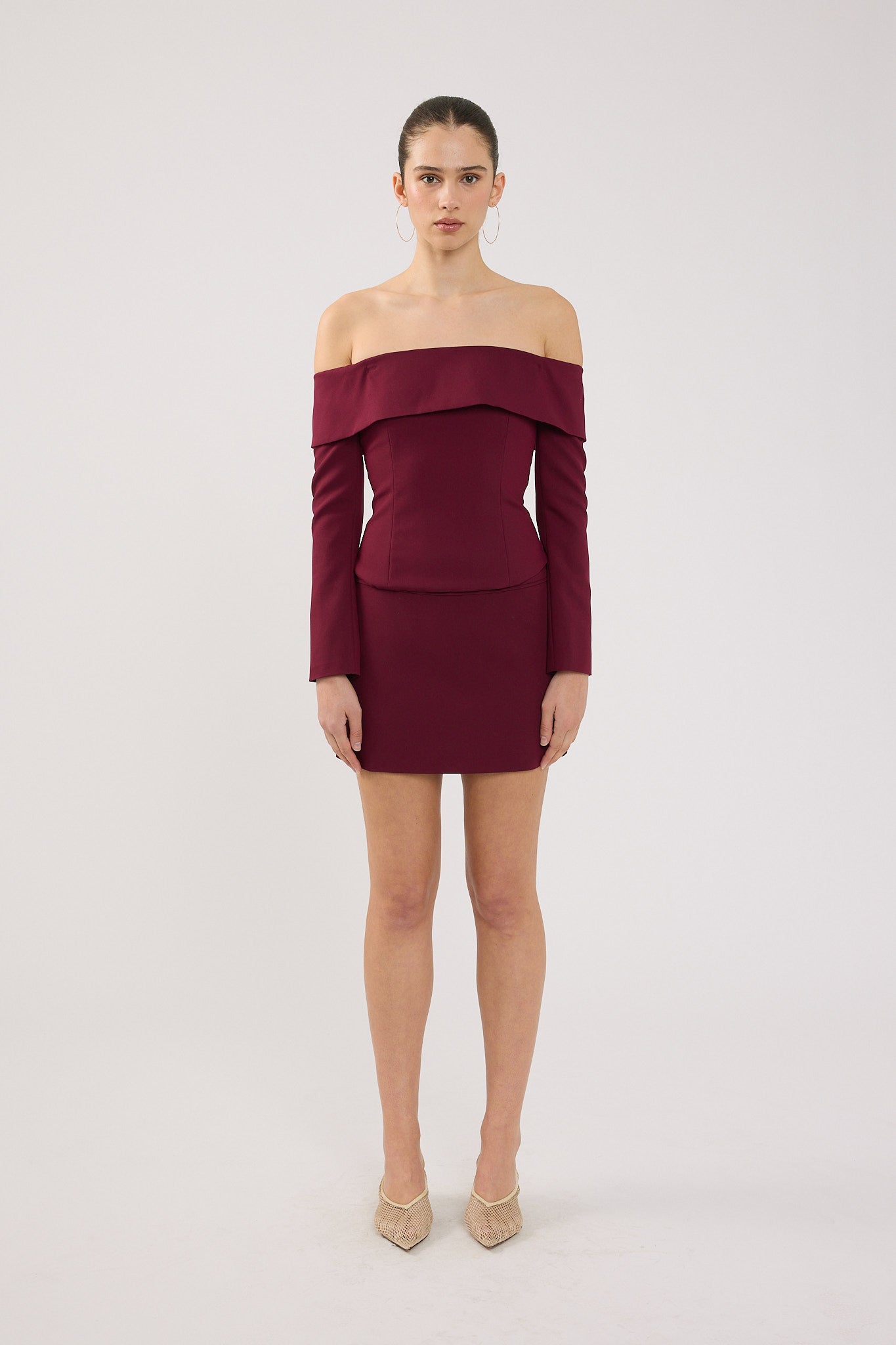 Perfect Stranger Lupa Off Shoulder Long Sleeve Top Burgundy