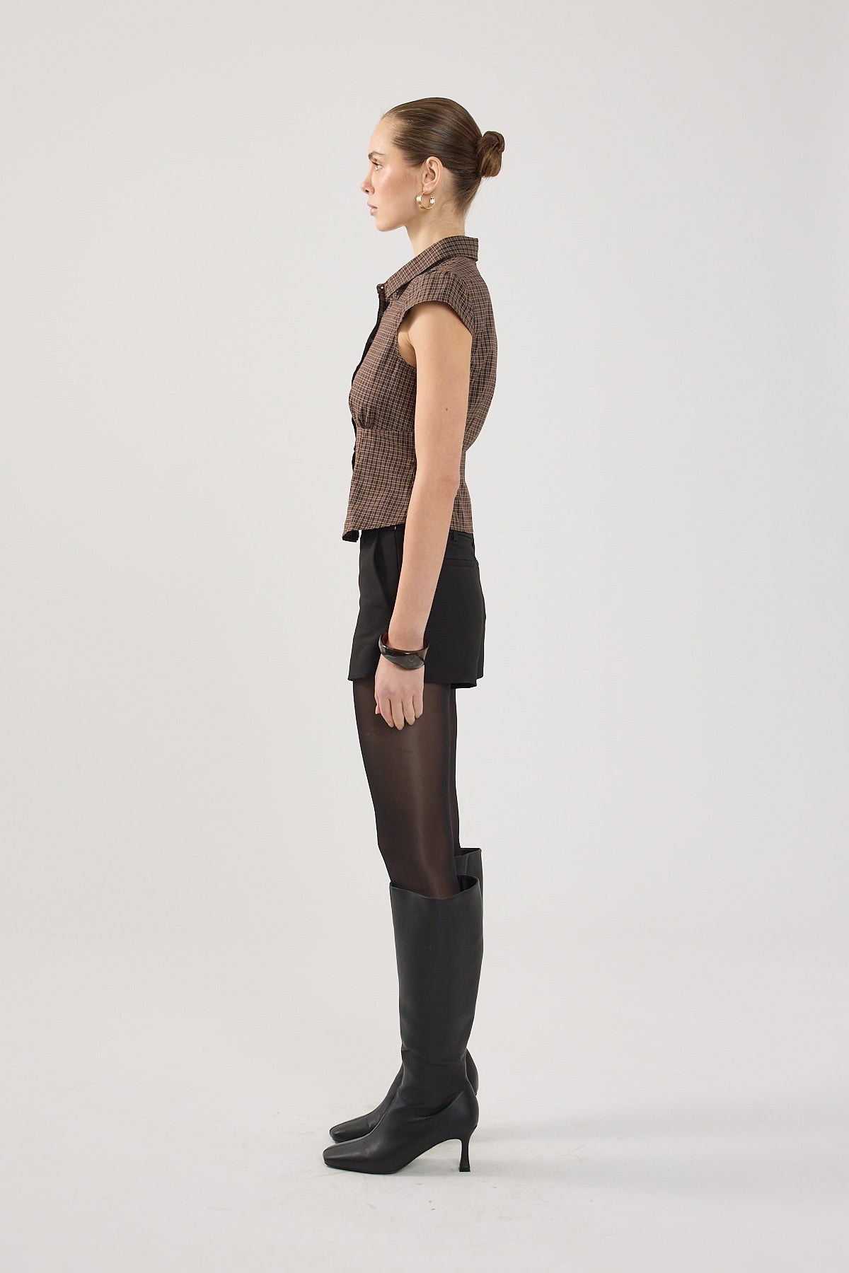 Perfect Stranger Drew Fitted Short Sleeve Shirt Brown Check