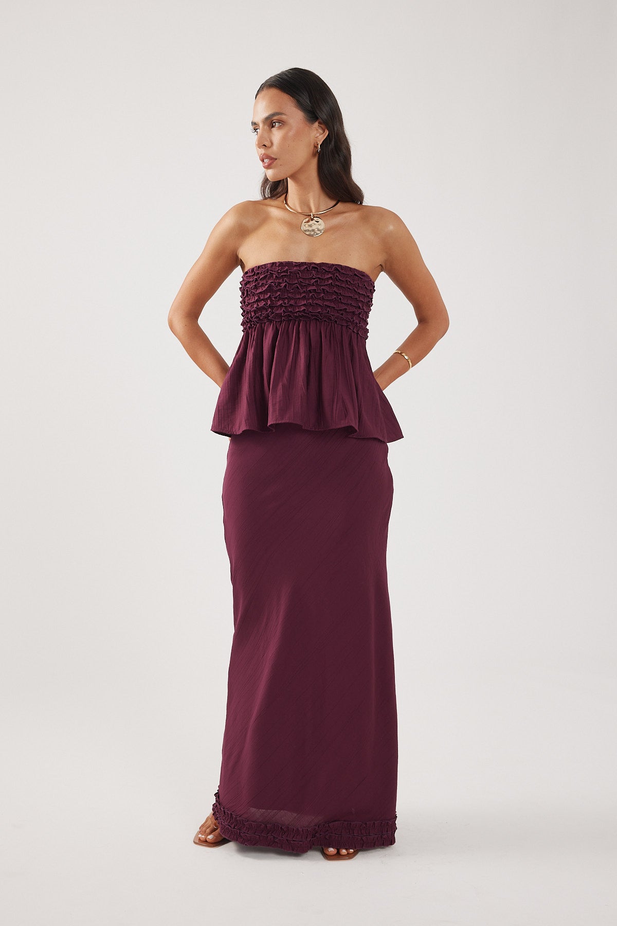 Perfect Stranger Jada Frill Maxi Skirt Plum