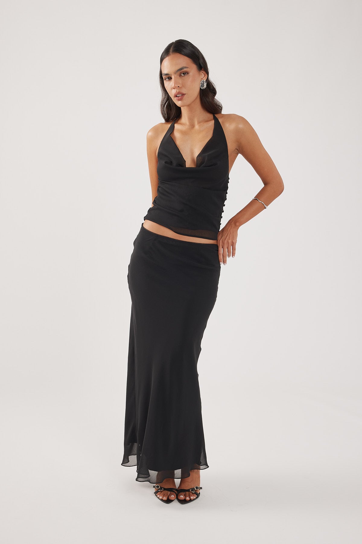 Perfect Stranger Rudi Halter Cowl Top Black