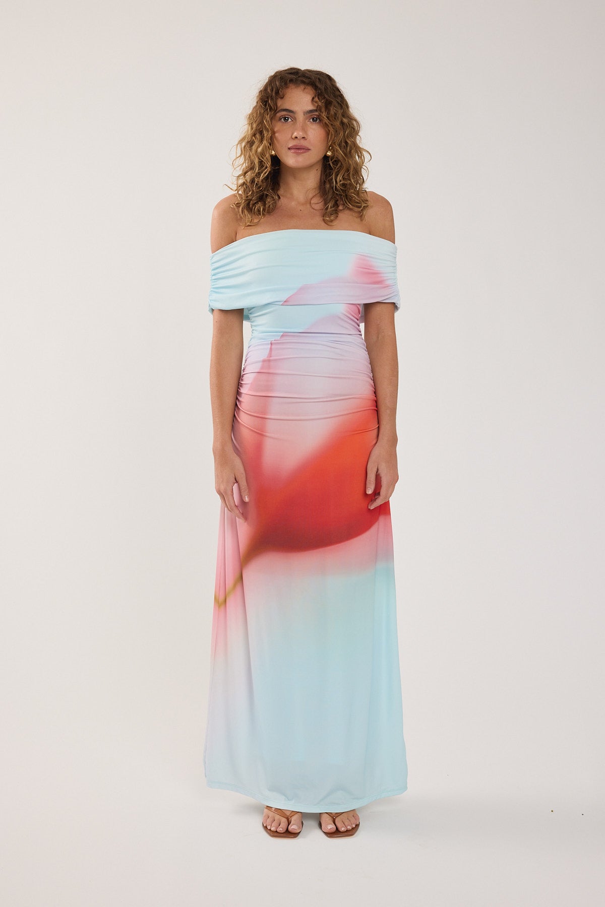 Perfect Stranger Yasmin Off Shoulder Maxi Dress Red Print