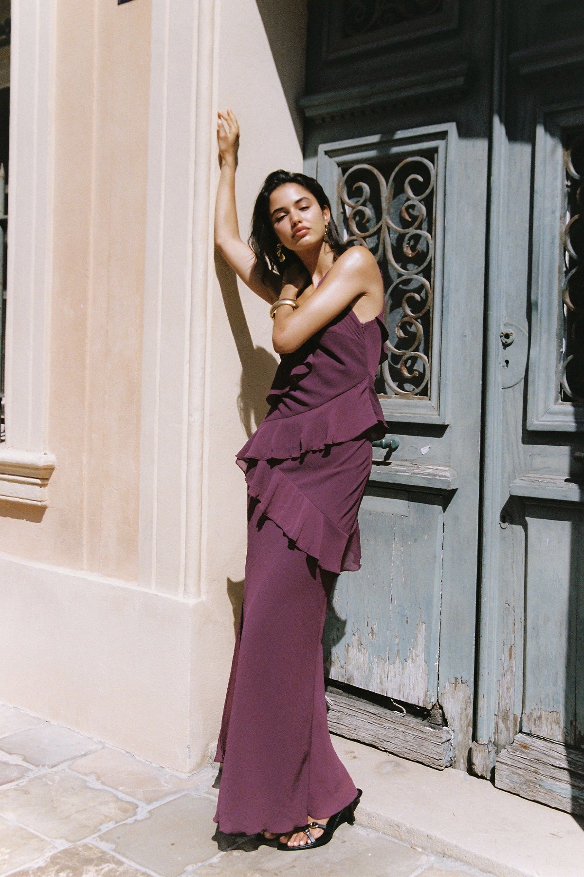Perfect Stranger Armina Frill Maxi Dress Plum