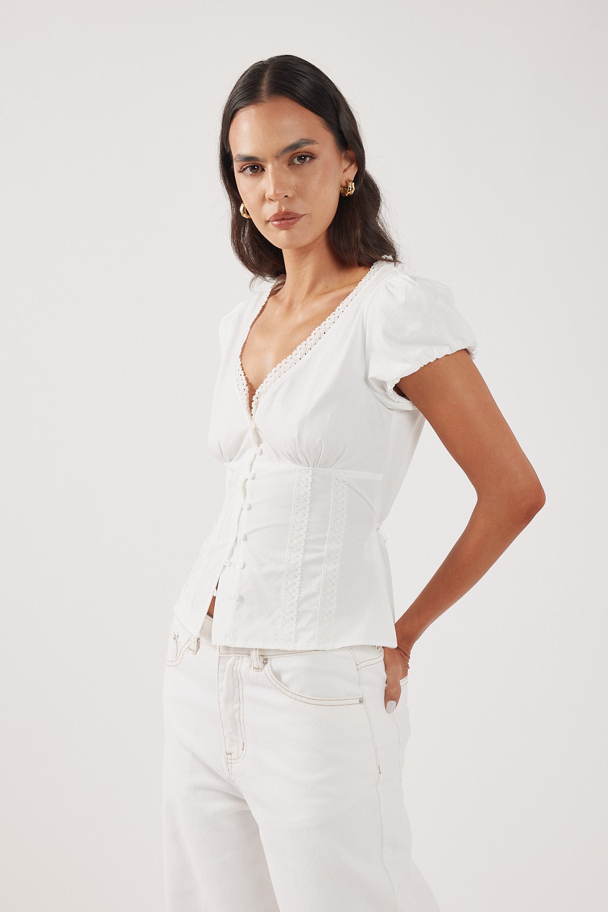Perfect Stranger Anika Short Sleeve Blouse White
