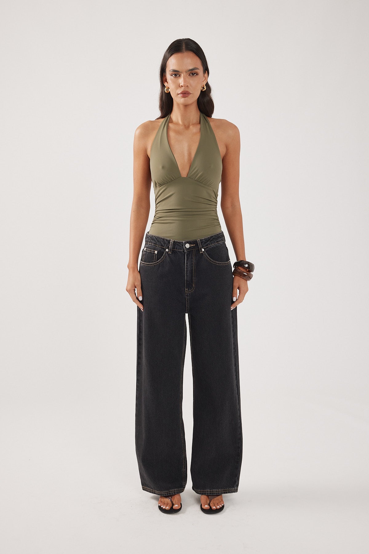 Perfect Stranger Ryder Halter Bodysuit Khaki