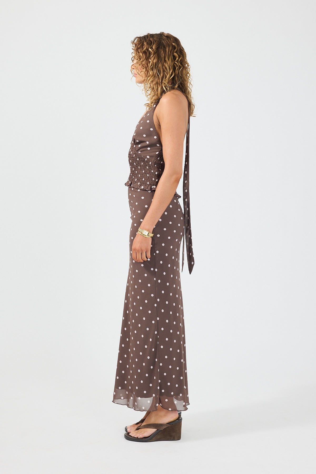 Perfect Stranger Polka Wish Halter Top Brown