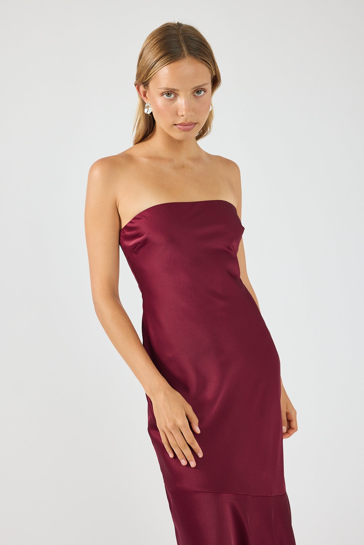 Perfect Stranger Hallie Strapless Maxi Dress Burgundy