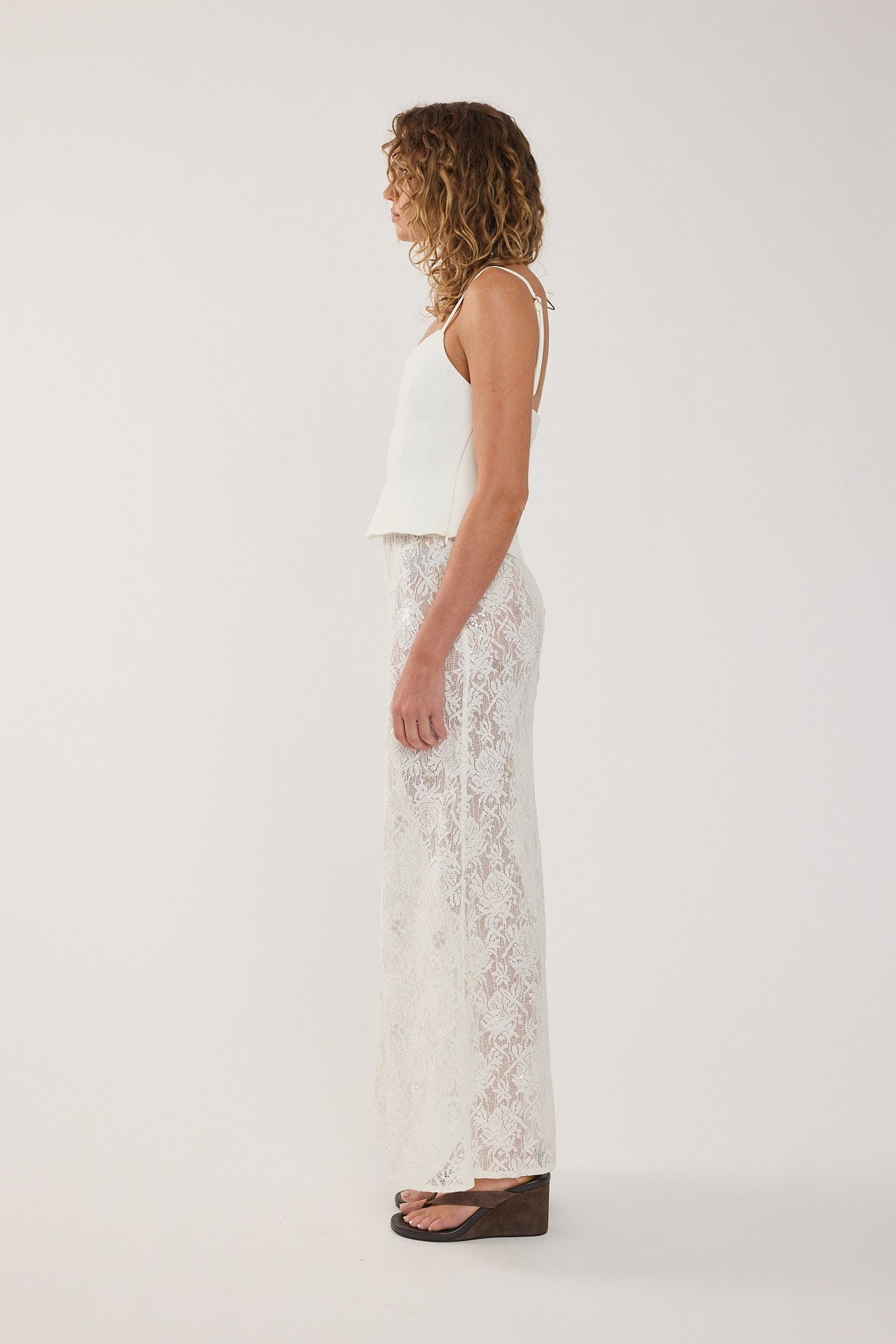 Perfect Stranger Lotta Lace Sequin Maxi Skirt White