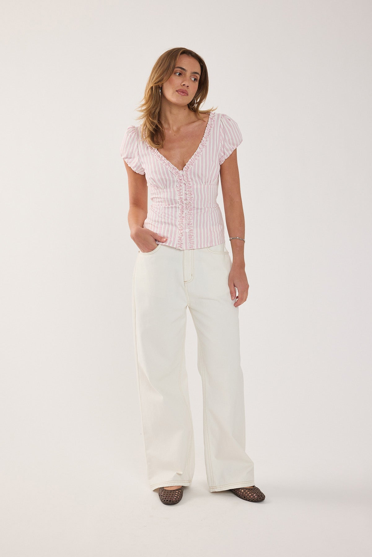 Perfect Stranger Lolita Short Sleeve Blouse Pink Stripe