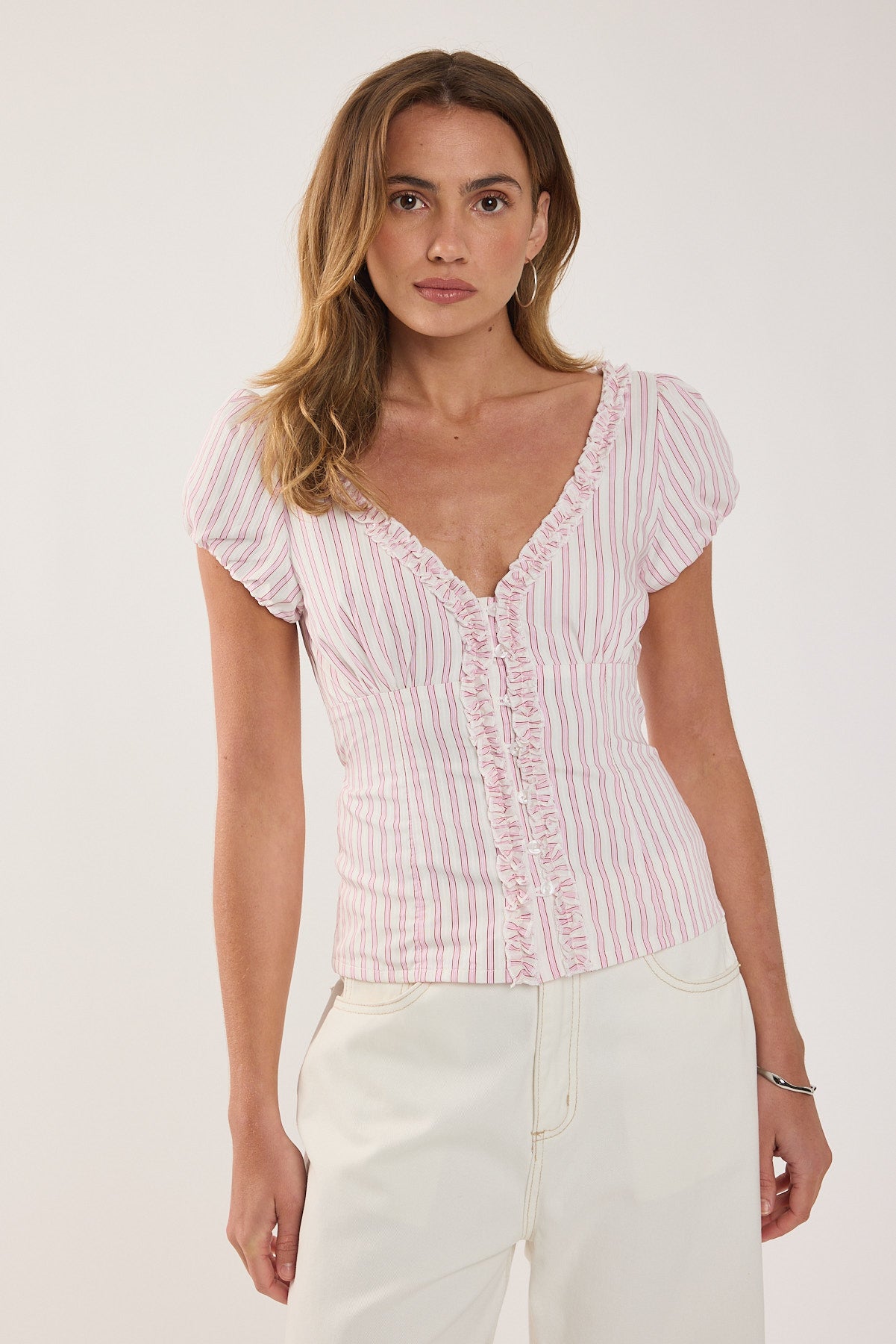 Perfect Stranger Lolita Short Sleeve Blouse Pink Stripe