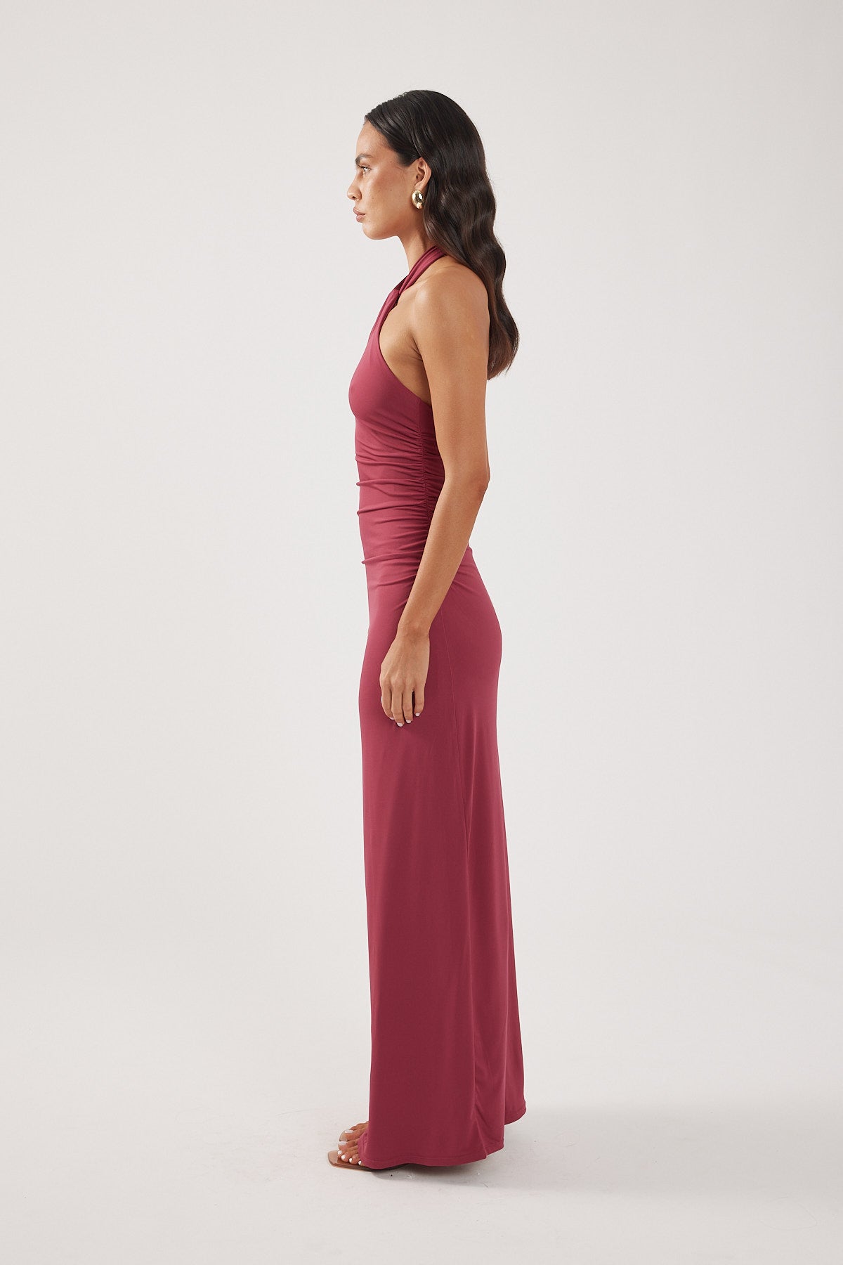 Perfect Stranger Isla Halter Twist Maxi Dress Burgundy