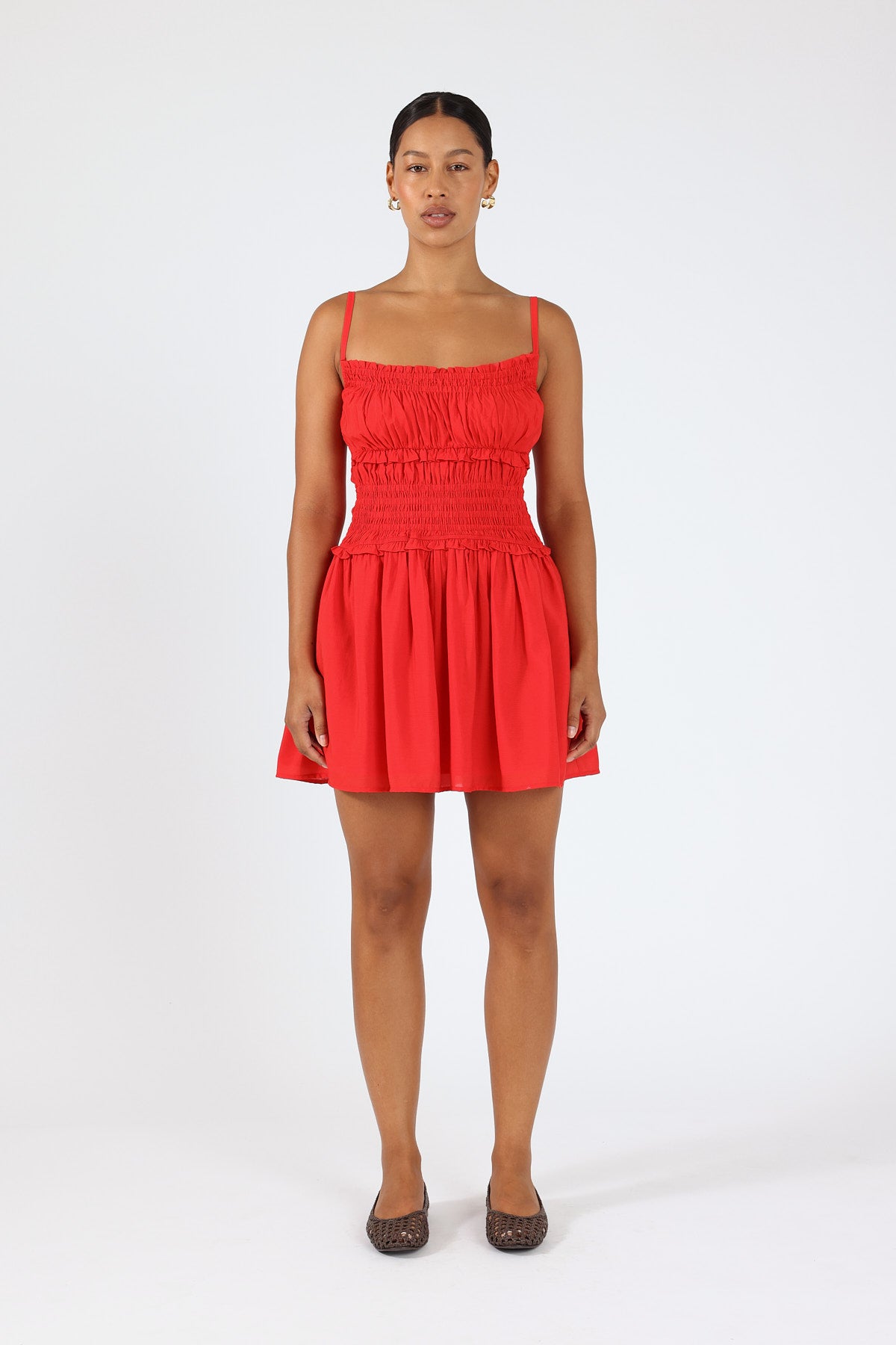Perfect Stranger Ellis Shirred Mini Dress Red