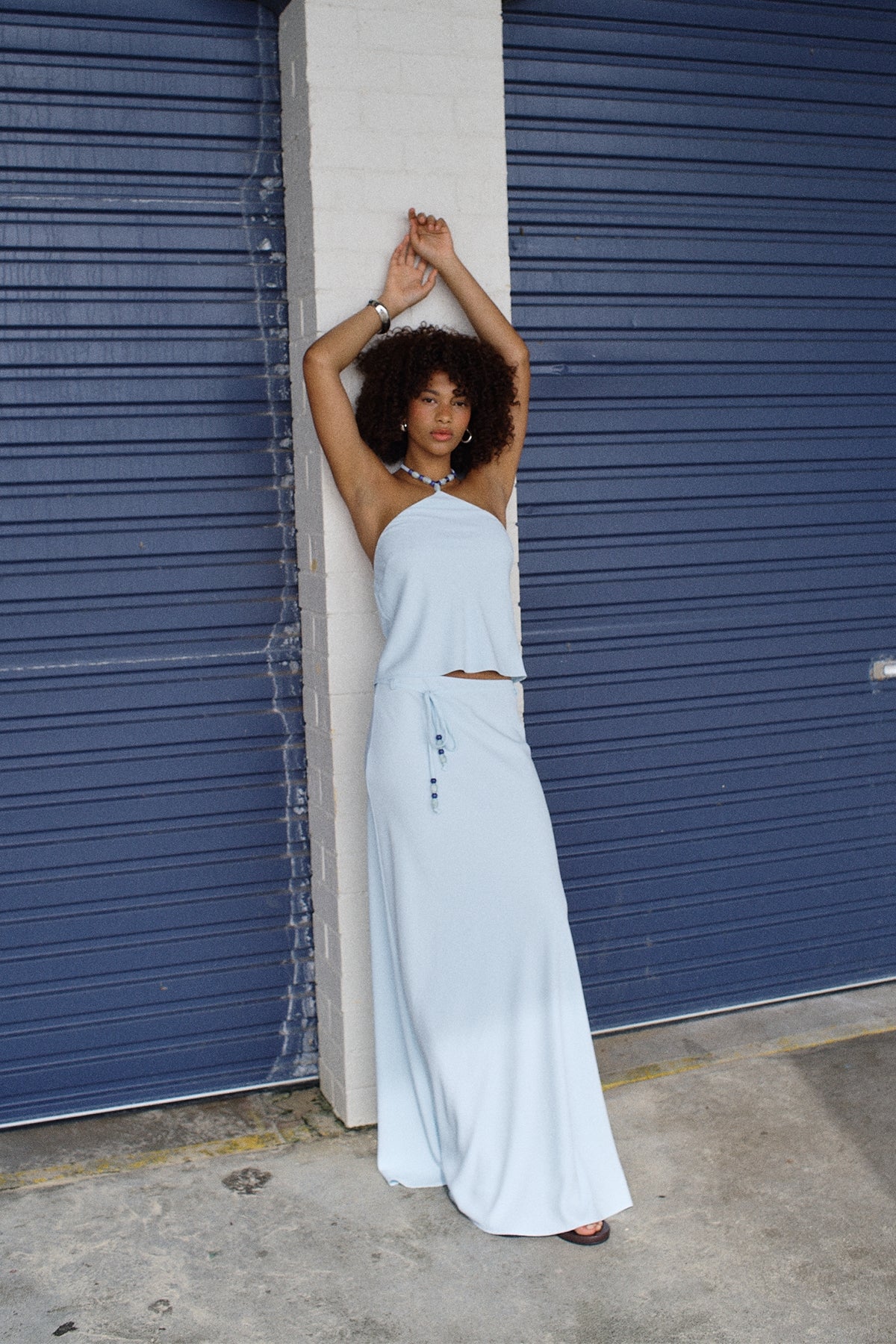 Perfect Stranger Ariel beaded Maxi Skirt Light Blue