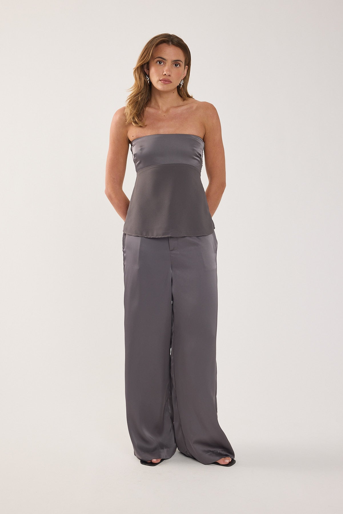 Perfect Stranger Ellie Strapless Satin Top Charcoal