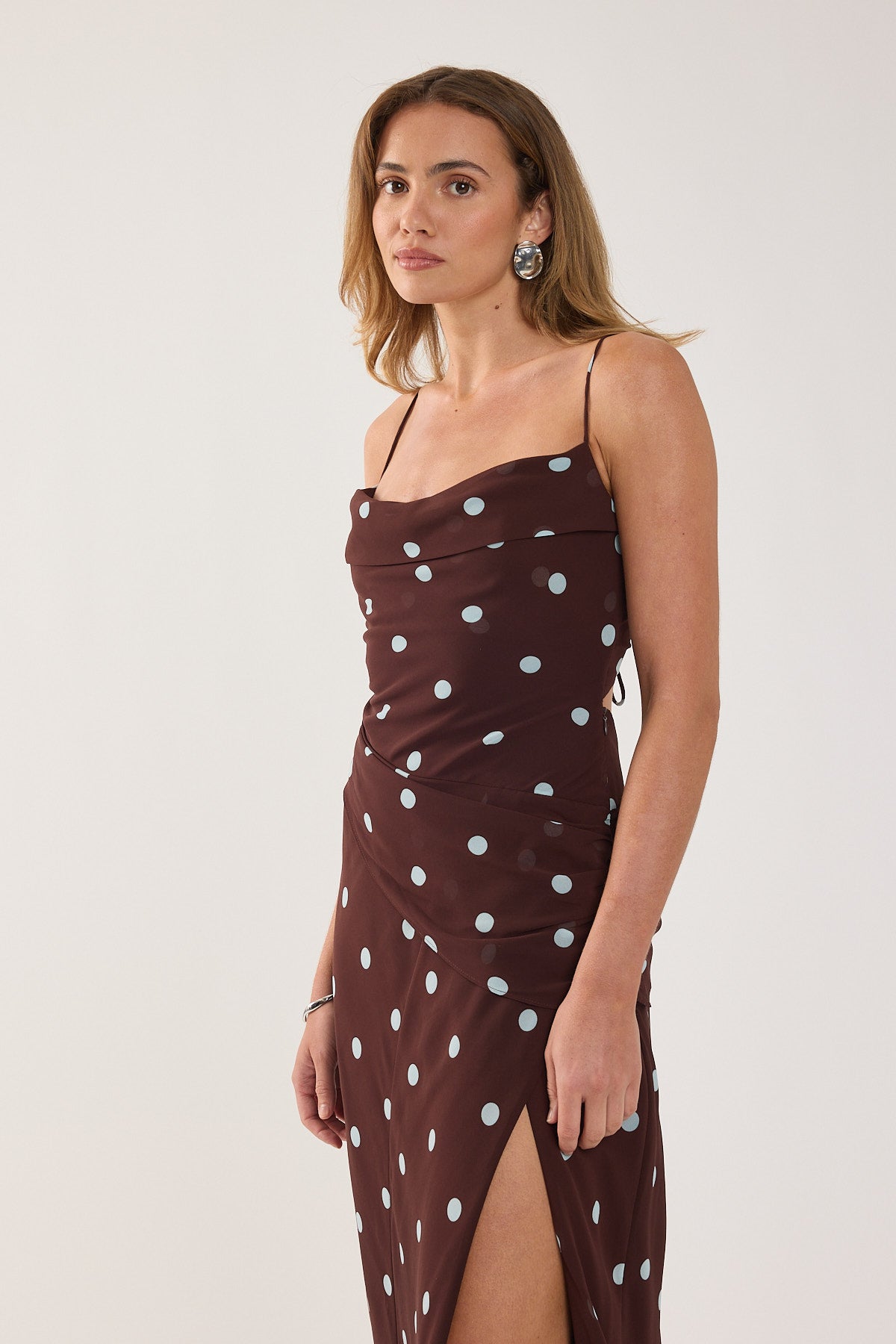 Perfect Stranger Naya Polka Maxi Dress Blue/Brown Polka