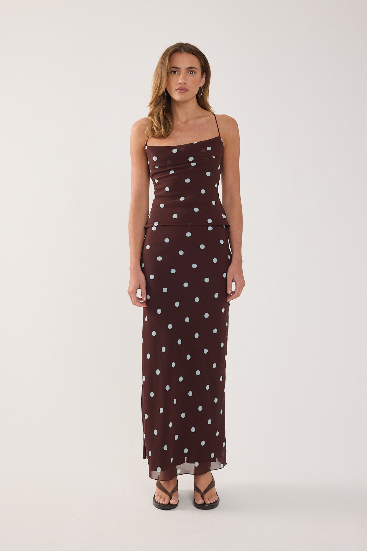 Perfect Stranger Naya Polka Tie Back Top Blue/Brown Polka