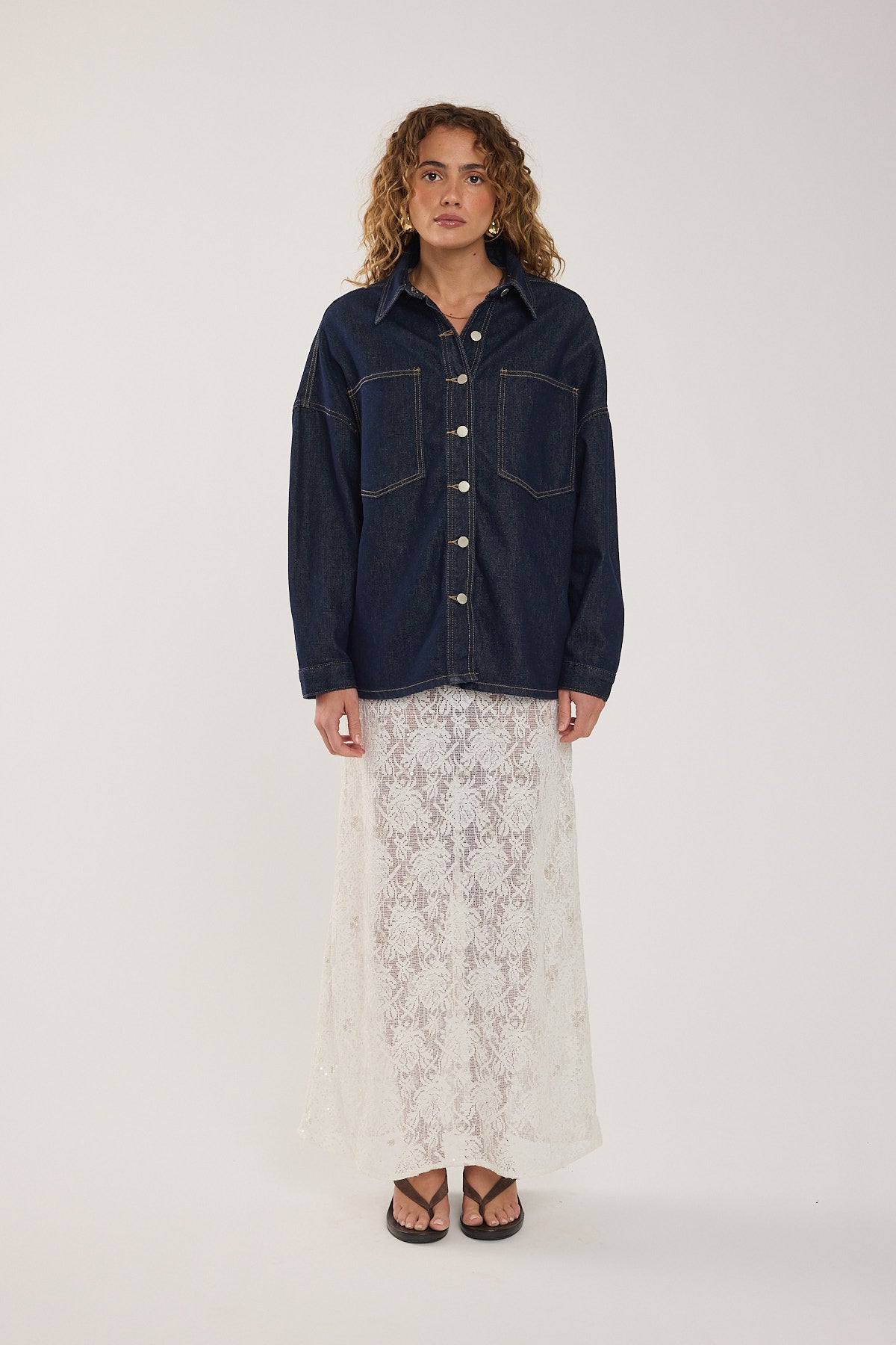 Perfect Stranger Wren Denim Over Shirt Dark Blue Denim