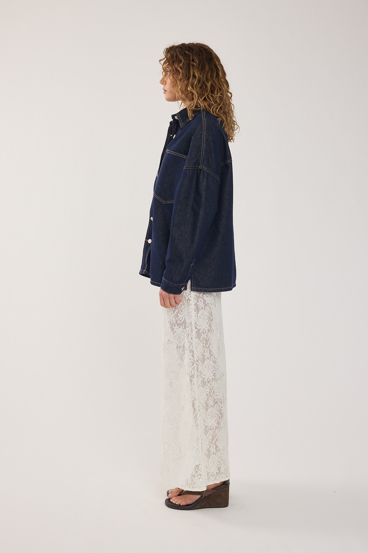 Perfect Stranger Wren Denim Over Shirt Dark Blue Denim