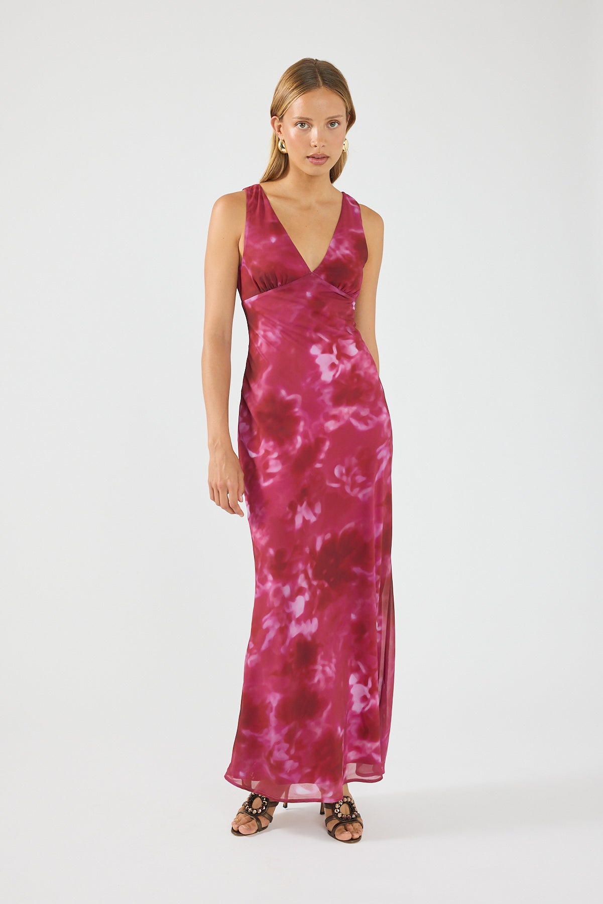 Perfect Stranger Cerise Maxi Dress Pink Print