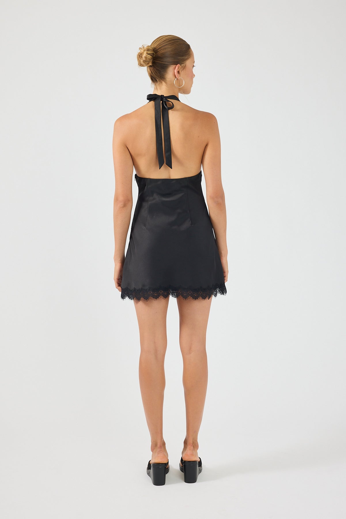 Perfect Stranger Evoke Satin Lace Mini Dress Black