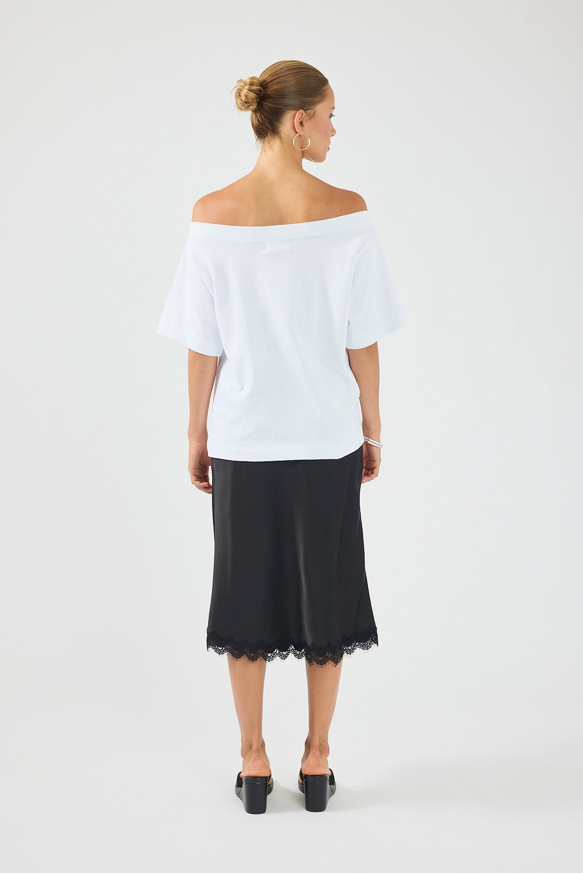 Perfect Stranger Evoke Satin Lace Midi Skirt Black