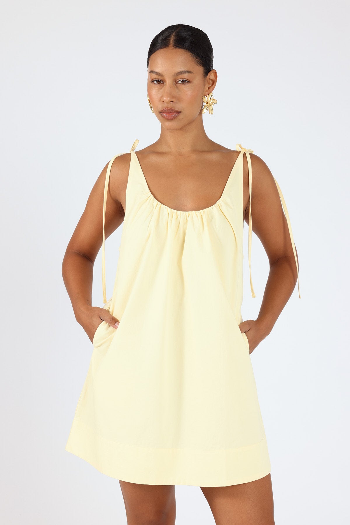 Perfect Stranger Penelope Tie Shoulder Mini Dress Butter