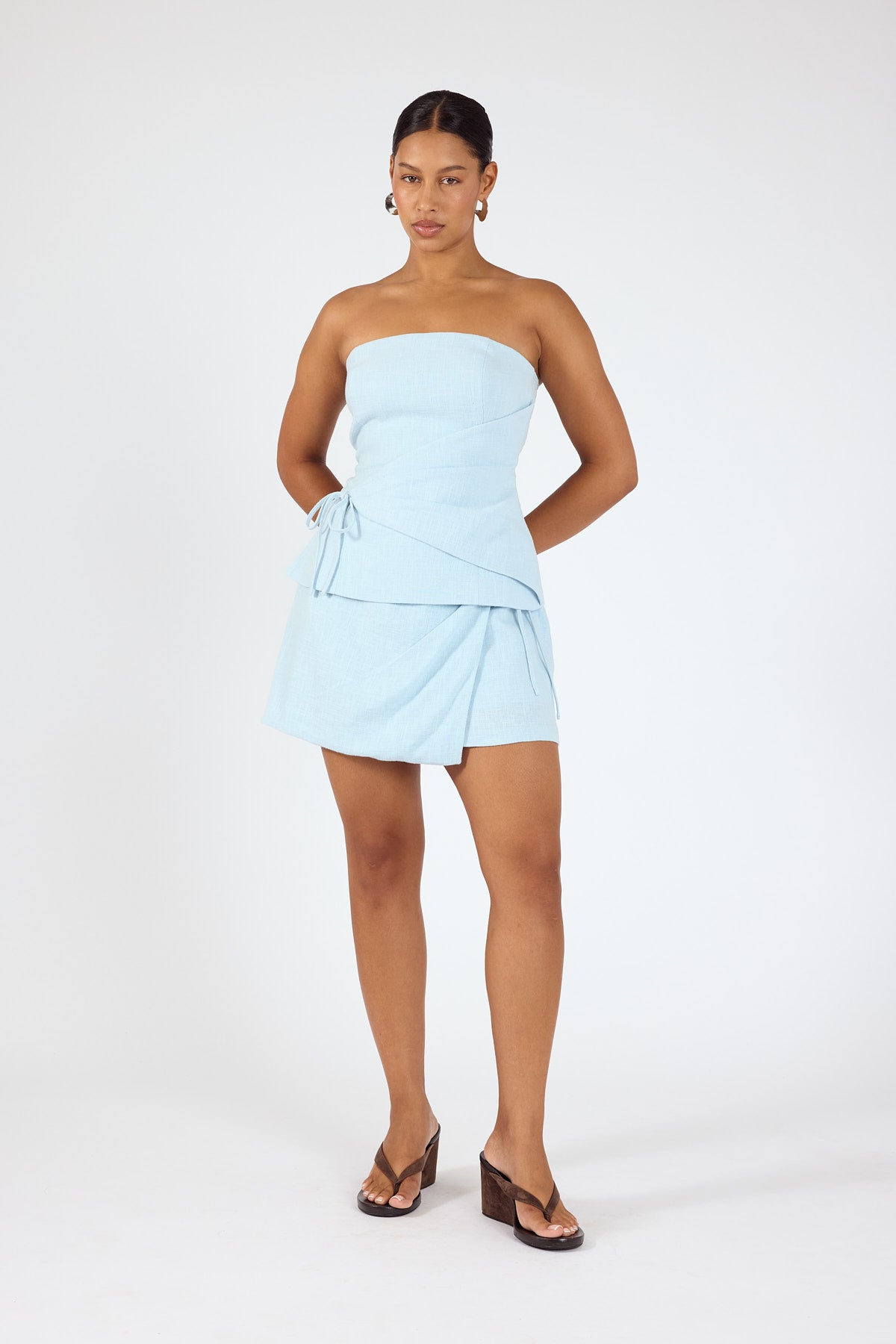Perfect Stranger Maris Strapless Linen Top Light Blue
