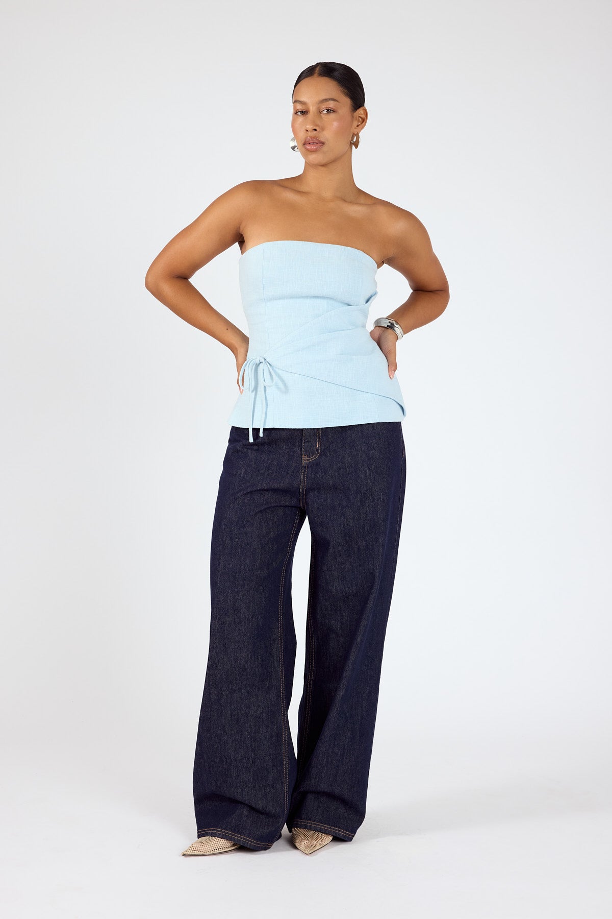 Perfect Stranger Maris Strapless Linen Top Light Blue