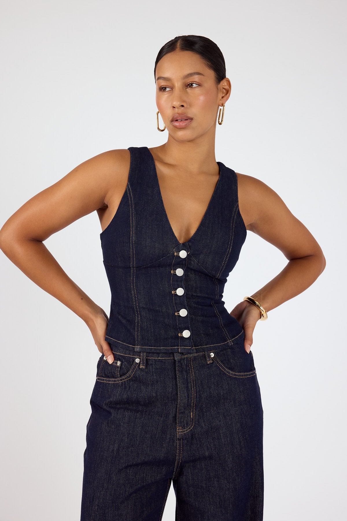 Perfect Stranger Axel Button up denim Top Dark Blue Denim