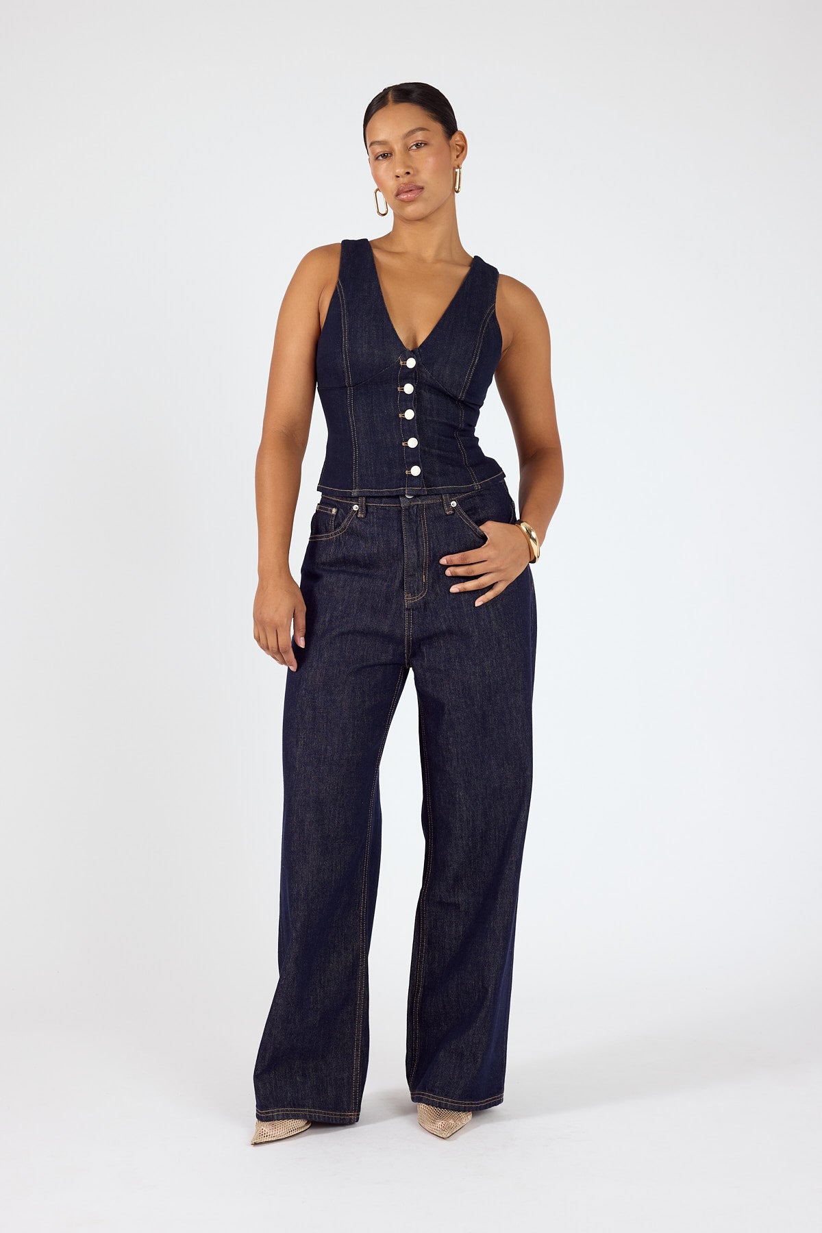 Perfect Stranger Axel Button up denim Top Dark Blue Denim