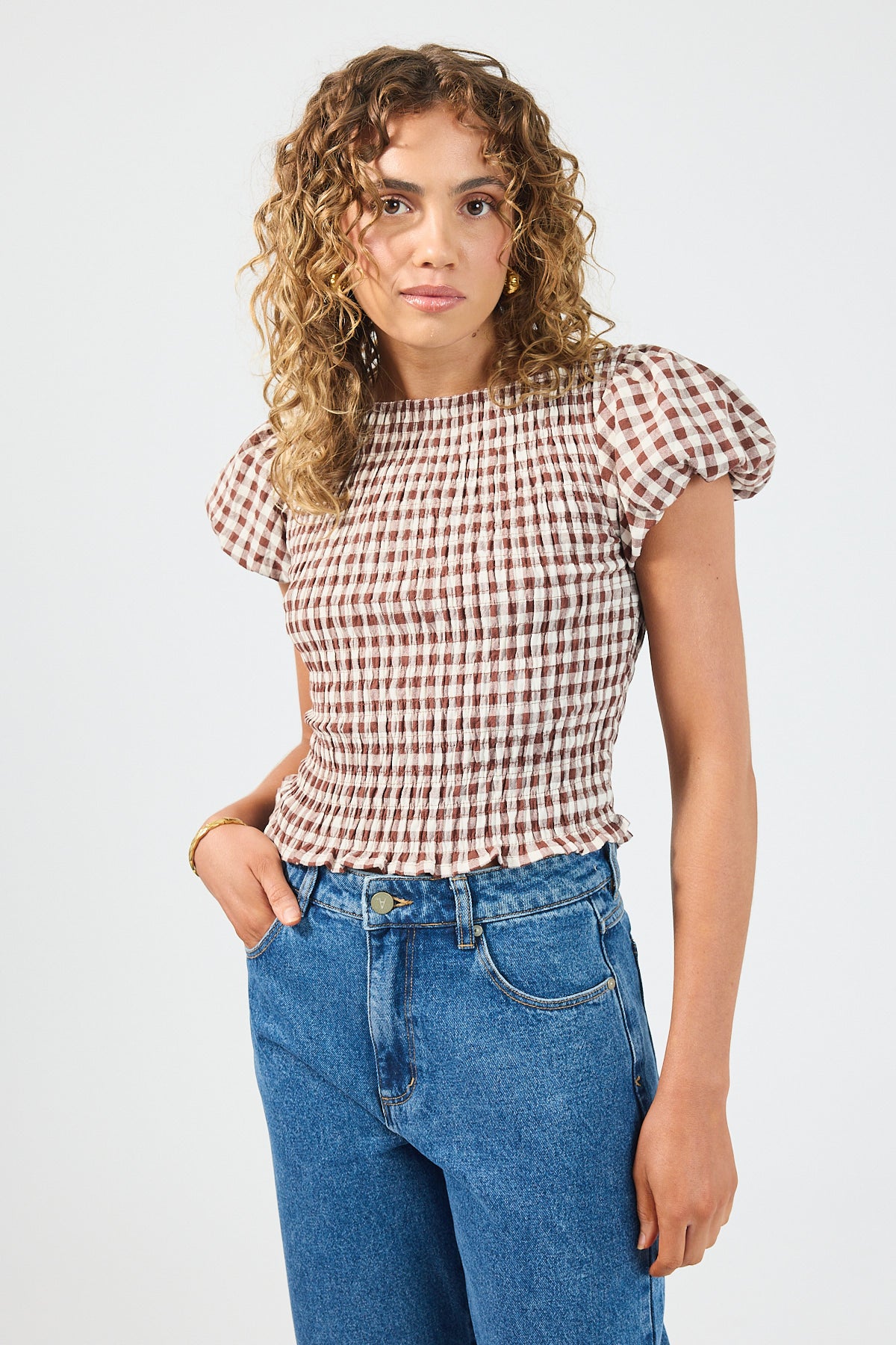 Perfect Stranger Carlie Short Sleeve Top Brown Print