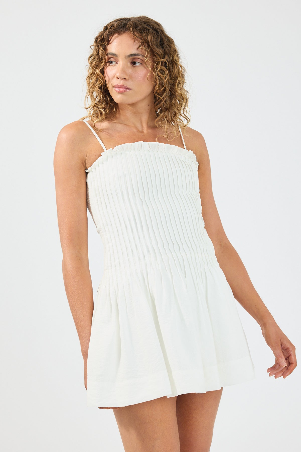 Perfect Stranger Cameron Pintuck Mini Dress White