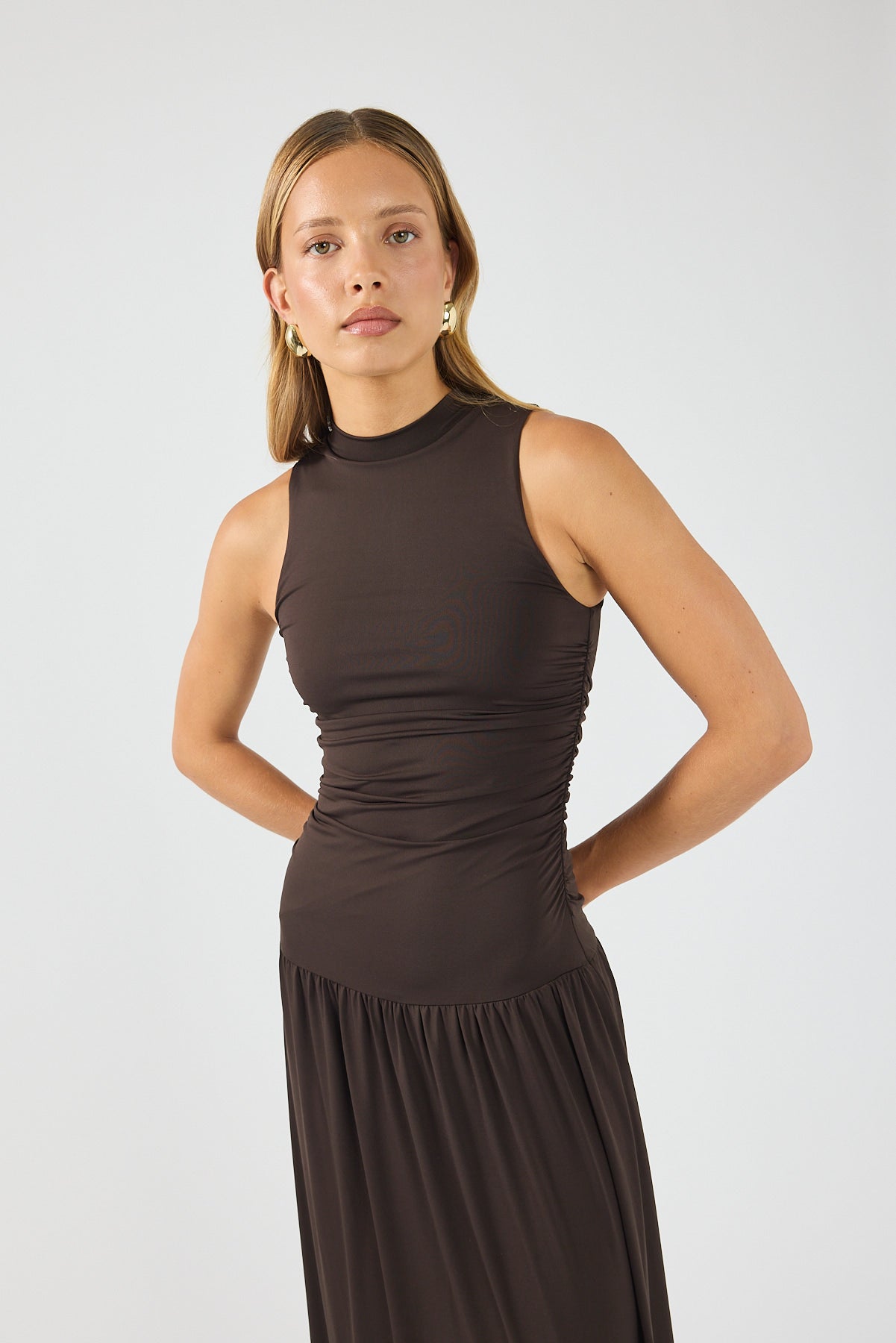 Perfect Stranger Camille High Neck Maxi Dress Brown