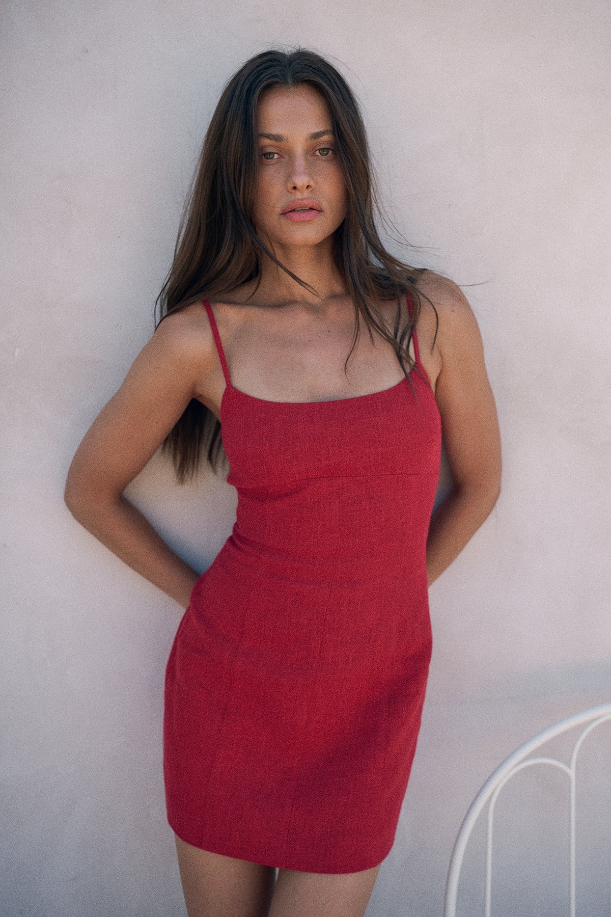 Perfect Stranger Sadie Linen Mini Dress Red