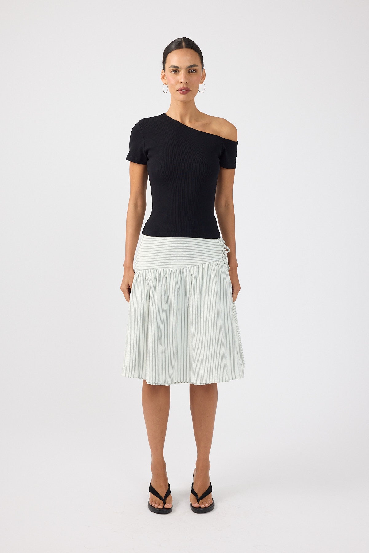 Perfect Stranger One Shoulder Ribbed T-shirt Black