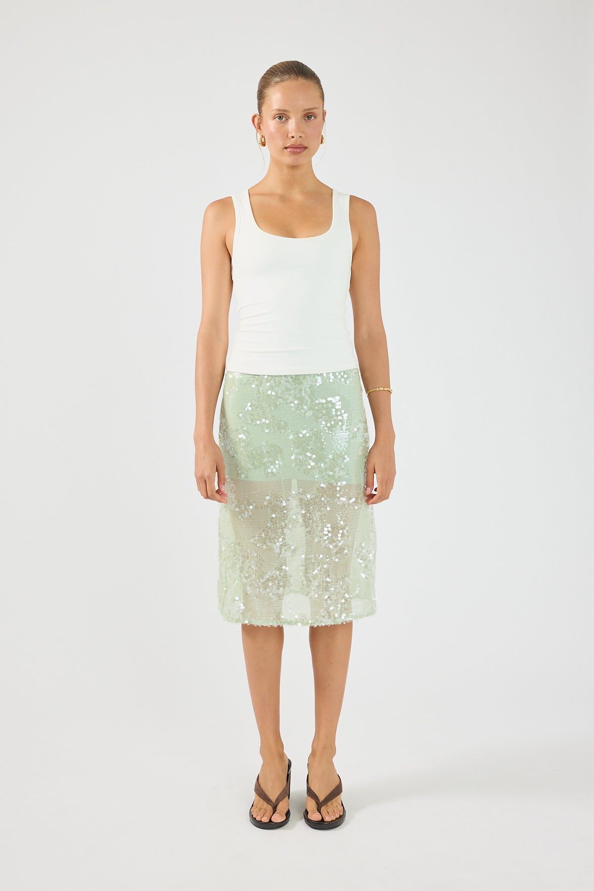 Perfect Stranger Zelie Sequin Midi Skirt Mint