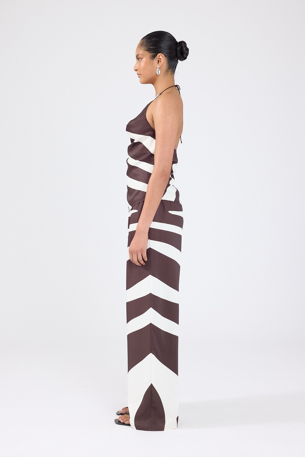 Perfect Stranger Drift Printed Cowl Neck Top Brown/White Print