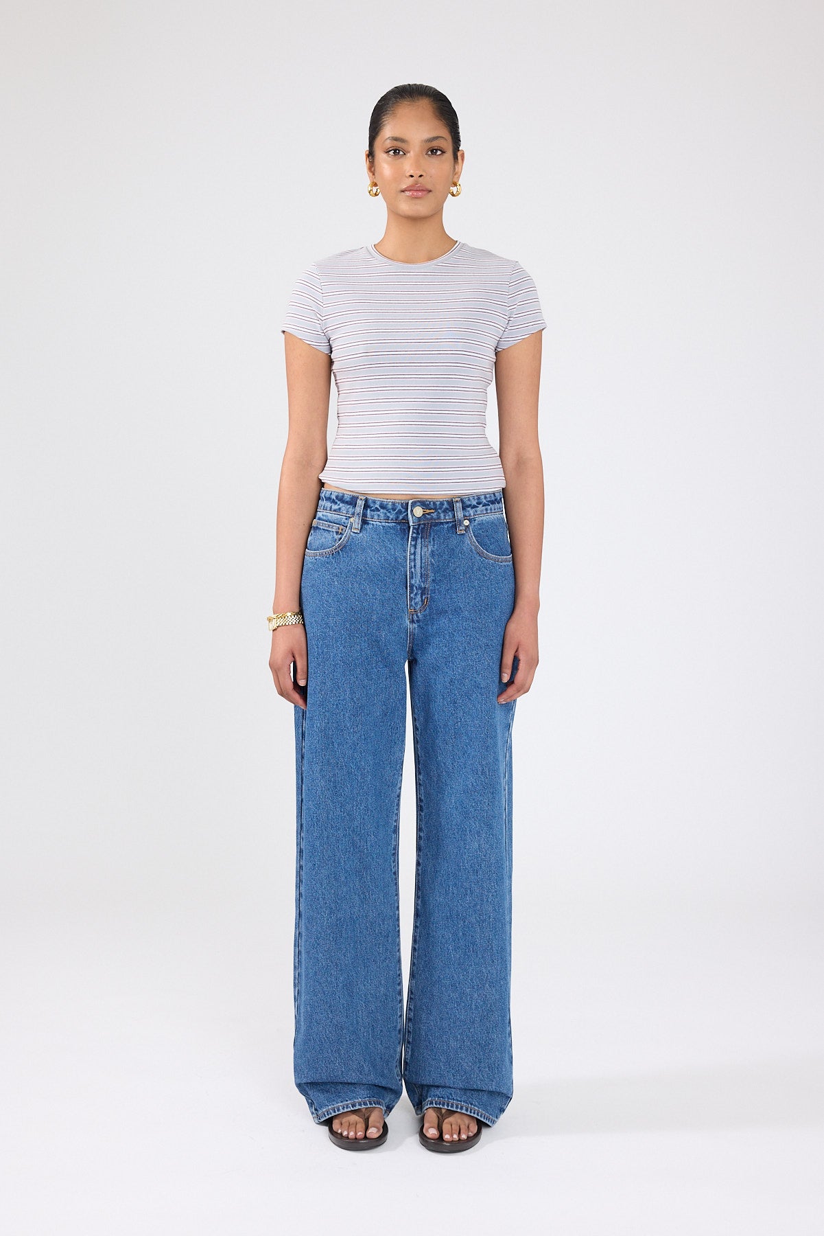 Perfect Stranger Tate Cap Sleeve T-shirt Grey Stripe