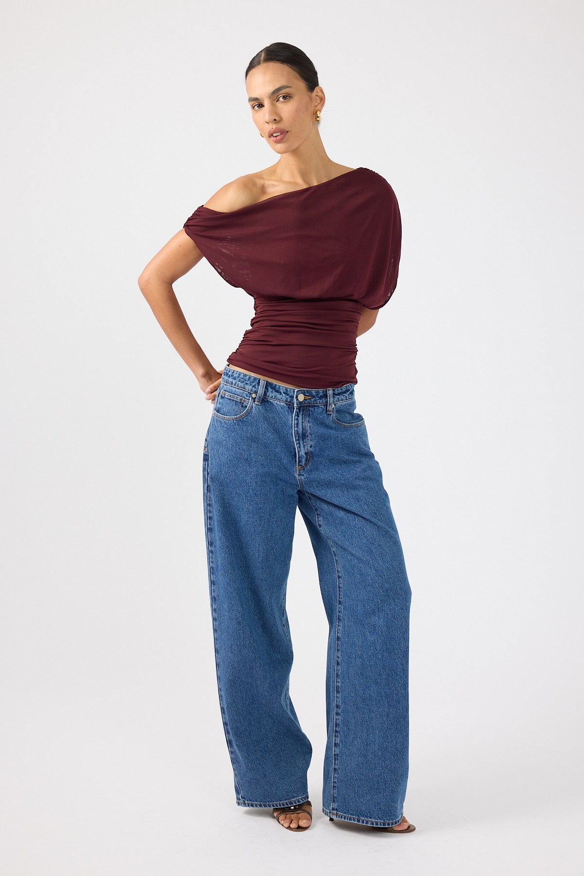 Perfect Stranger Vionne Mesh Off Shoulder Top Plum