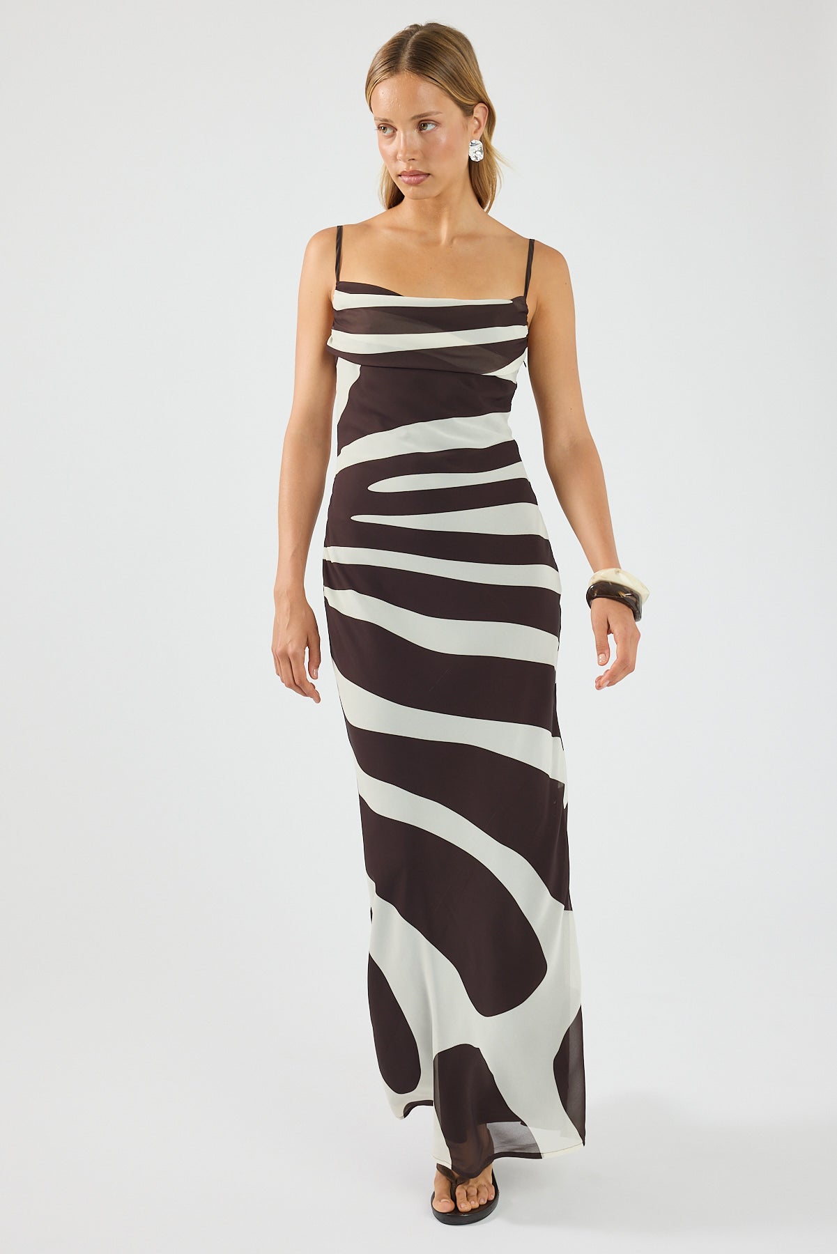 Perfect Stranger Drift Chiffon Maxi Dress Brown Print