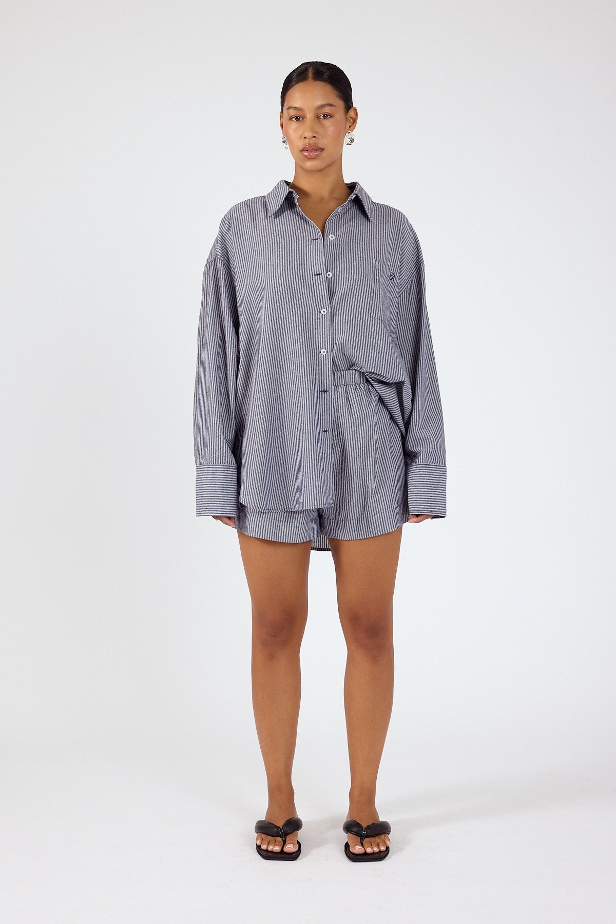 Perfect Stranger Mirae Striped Oversized Shirt Navy Stripe