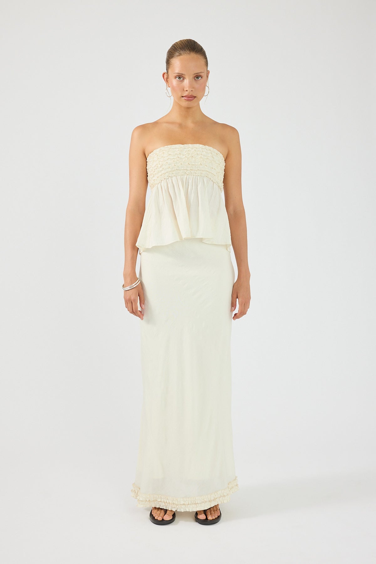 Perfect Stranger Jada Frill Strapless Top Off White