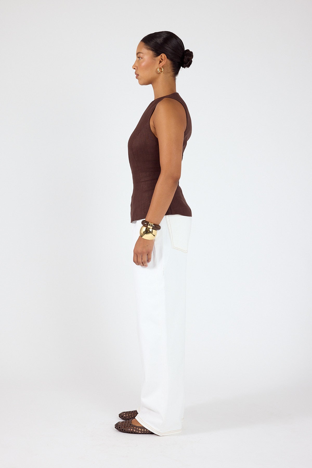 Perfect Stranger Menorca Boat Neck Top Brown