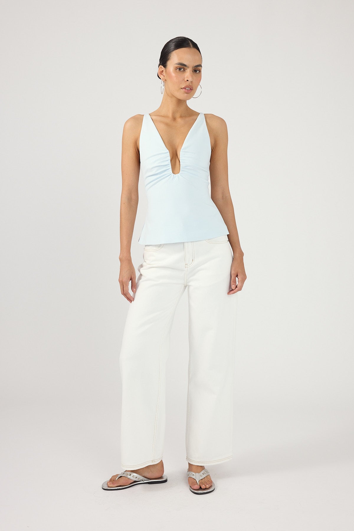 Perfect Stranger Petite Mid Rise Baggy Jean White