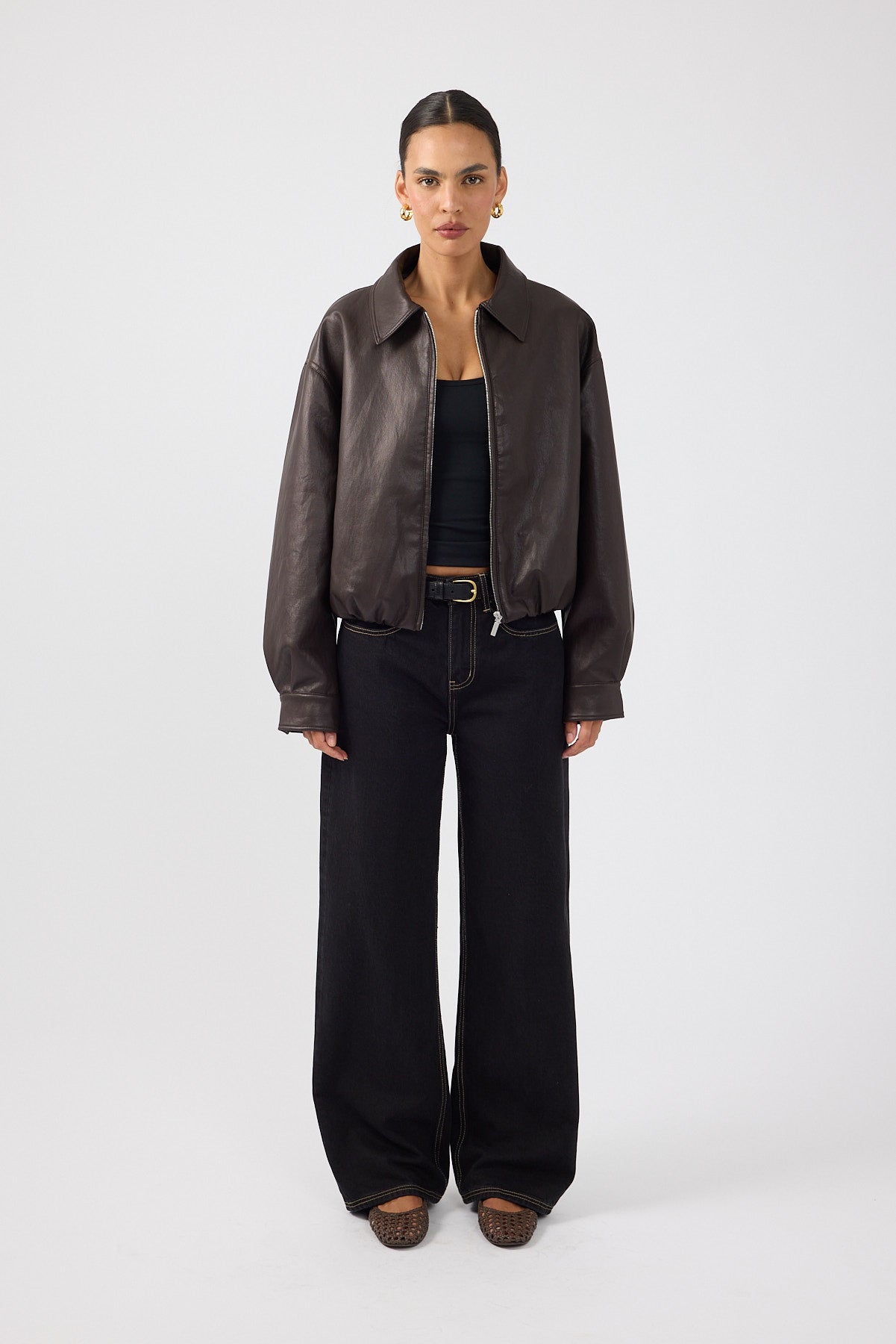 Perfect Stranger Jude Bubble PU Bomber Jacket Brown