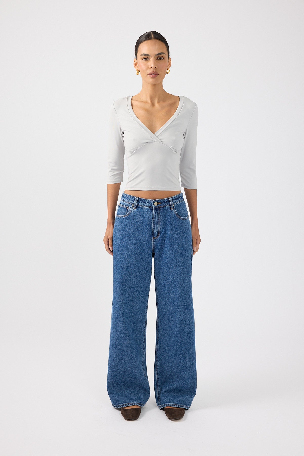 Perfect Stranger Mara V-Neck 3/4 Sleeve T-Shirt Grey